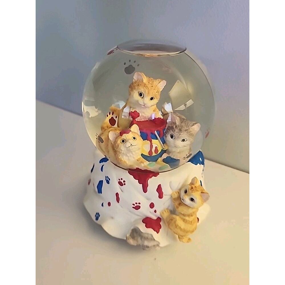 Vintage San Francisco Music Box Co. Snow Globe Kitten Playmates Kittencore RARE